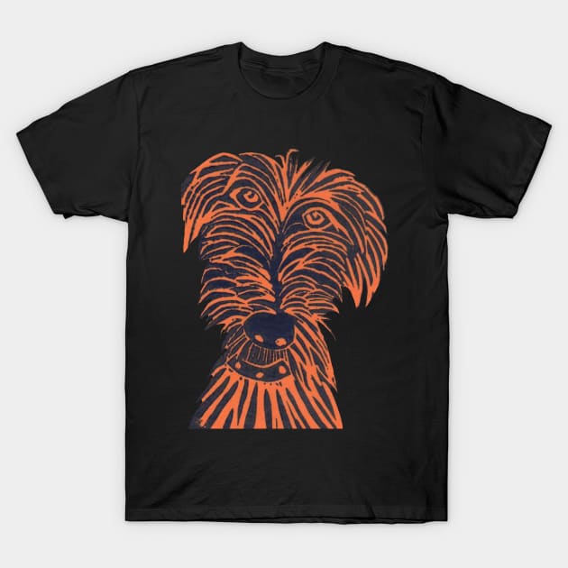 Dog. Scruffy Mutt, Orange. T-Shirt by krisevansart